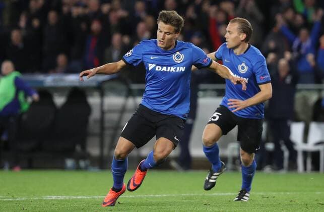 Club s Jelle Vossen celebrates after scoring during the third game of the group stage of the UEFA Champions League competition between Belgian first division soccer team Club Brugge KV and Portugese club FC Porto in Brugge, Tuesday 18 October 2016. VIRGINIExLEFOUR  x04959729x