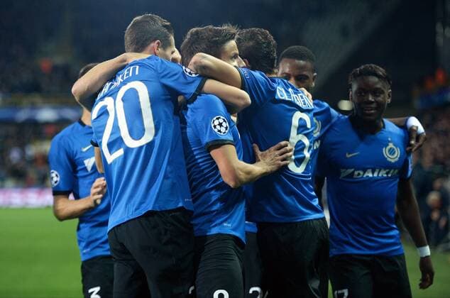 Jelle Vossen forward of Club Brugge celebrates with teammates after scoring FOOTBALL : FC Bruges vs FC Porto - Ligue des Champions - 18 10 2016 Photonews Panoramic 