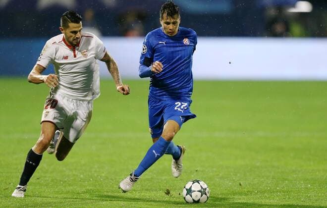 UEFA Champions League, GNK Dinamo - Sevilla 18.10.2016., Maksimir Stadium, Zagreb - UEFA Champions League, Group H, Round 3, GNK Dinamo - Sevilla FC.Vitolo; Leonardo Sigali  DaliborxUrukalovic PIXSELL