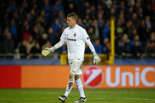 Club s goalkeeper Ludovic Butelle looks dejected during the third game of the group stage of the UEFA Champions League competition between Belgian first division soccer team Club Brugge KV and Portugese club FC Porto in Brugge, Tuesday 18 October 2016. BRUNOxFAHY  x04959991x