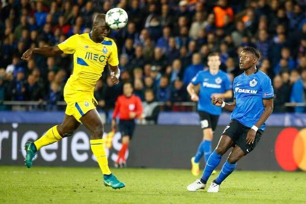 Porto s midfielder Danilo and Club s Anthony Limbombe fight for the ball during the third game of the group stage of the UEFA Champions League competition between Belgian first division soccer team Club Brugge KV and Portugese club FC Porto in Brugge, Tuesday 18 October 2016. KURTxDESPLENTER  x04960033x