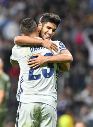 Marco Asensio (Real Madrid) celebrates scoring a goal with Danilo (Real Madrid) during the UEFA Champions League match between Real Madrid and Legia Warszawa played at Estadio Santiago Bernabeu, Madrid  xJ.M.Colomox xx