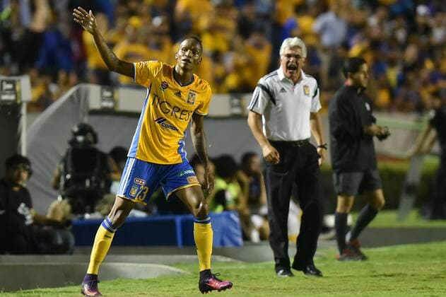 Tigres Luis Quinones celebrates his goal against Herediano during their Champions League of Concacaf match at Universitario stadium in Monterrey, Mexico, 18 October 2016. Tigres of Mexico Vs. Herediano of Costa Rica !ACHTUNG: NUR REDAKTIONELLE NUTZUNG!  MY01 20161019-636124502559361824