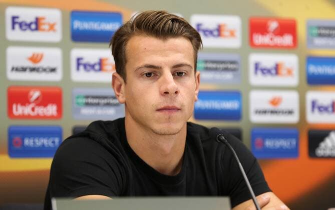 SOCCER - EL, Rapid vs Sassuolo, preview VIENNA,AUSTRIA,19.OCT.16 - SOCCER - UEFA Europa League, group stage, SK Rapid Wien vs US Sassuolo Calcio, preview, press conference PK Pressekonferenz Rapid. Image shows Stefan Schwab (Rapid). Keywords: Wien Energie. GEPAxpictures xPhilippxBrem