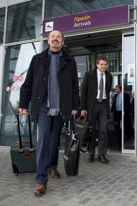 Gent s commercial director Patrick Lips and Gent s manager Michel Louwagie pictured during the arrival of Belgian soccer team KAA Gent, Wednesday 19 October 2016, in Lviv, Ukraine. Tomorrow Gent is playing Ukraine club Shaktar Donetsk in the third match of the group stage of the Europa League competition. JASPERxJACOBS  x04960424x