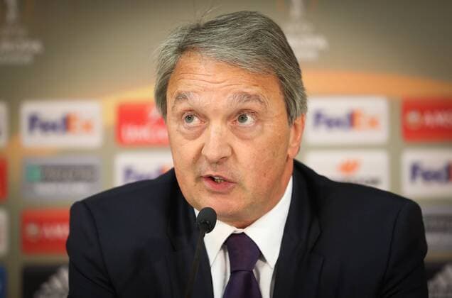 Anderlecht s manager Herman Van Holsbeeck pictured during a press conference PK Pressekonferenz of Belgian soccer team RSC Anderlecht, Wednesday 19 October 2016, in Mainz, Germany. Tomorrow Anderlecht is playing German club FSV Mainz in the third match of the group stage of the Europa League competition. VIRGINIExLEFOUR  x04960716x