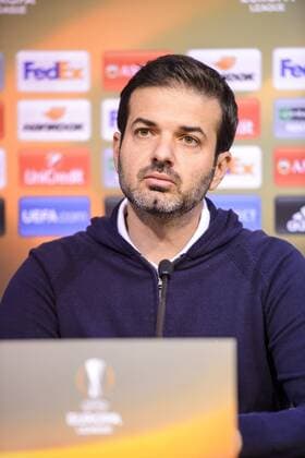 Panathinaikos head coach Italian Andrea Stramaccioni pictured during a press conference PK Pressekonferenz of Greek soccer team Panathinaikos, Wednesday 19 October 2016, in Liege. Tomorrow Panathinaikos is playing the third game of the group stage of the Europa League competition against Belgian soccer team Standard de Liege. NICOLASxLAMBERT  x04960768x