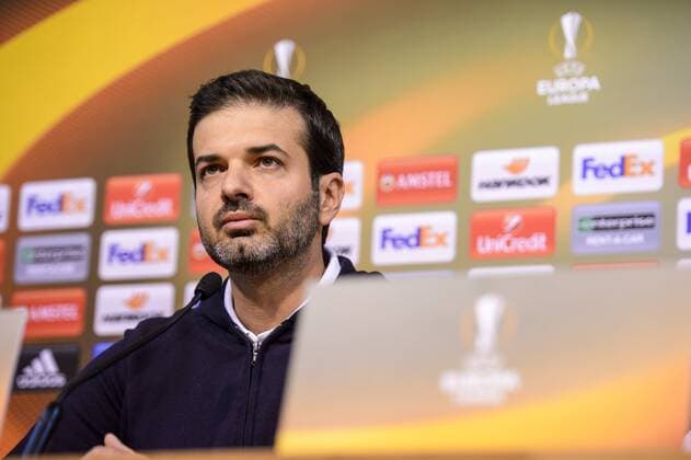 Panathinaikos head coach Italian Andrea Stramaccioni pictured during a press conference PK Pressekonferenz of Greek soccer team Panathinaikos, Wednesday 19 October 2016, in Liege. Tomorrow Panathinaikos is playing the third game of the group stage of the Europa League competition against Belgian soccer team Standard de Liege. NICOLASxLAMBERT  x04960779x