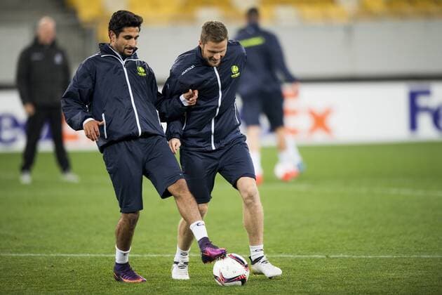 Gent s Kenneth Saief and Gent s Lasse Nielsen fight for the ball during a training of Belgian soccer team KAA Gent, Wednesday 19 October 2016, in Lviv, Ukraine. Tomorrow Gent is playing Ukraine club Shaktar Donetsk in the third match of the group stage of the Europa League competition. JASPERxJACOBS  x04960952x