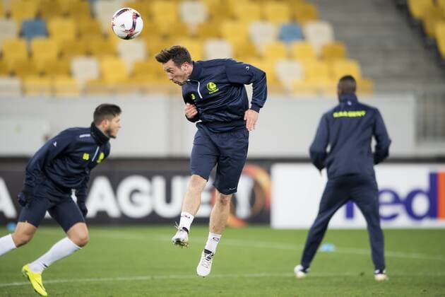 Gent s Brecht Dejaegere pictured in action during a training of Belgian soccer team KAA Gent, Wednesday 19 October 2016, in Lviv, Ukraine. Tomorrow Gent is playing Ukraine club Shaktar Donetsk in the third match of the group stage of the Europa League competition. JASPERxJACOBS  x04960925x