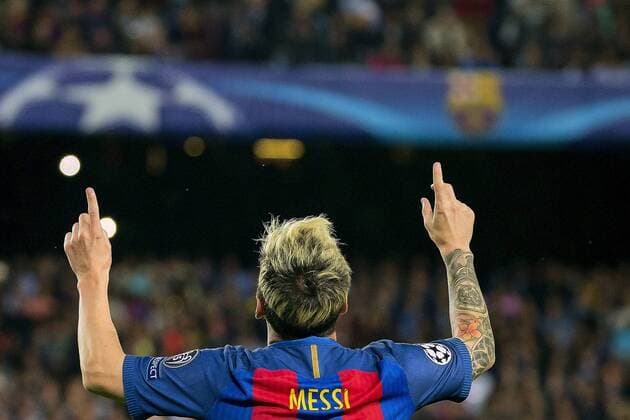 19.10.2016, xslx, Fussball UEFA Champions League, FC Barcelona Barca - FC Manchester City, emspor, v.l. Lionel Messi (FC Barcelona) Jubelt nach dem Tor zum 1-0 Barcelona