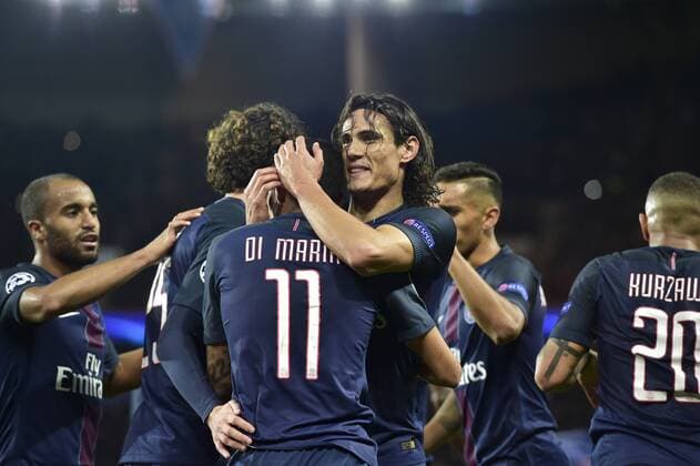 Fußball, CL, Paris St. Germain - FC Basel DI MARIA Angel (PSG) CAVANI Edinson (PSG) - Fussball, Champions League, Paris Saint Germain PSG vs. FC Basel - 19 10 2016 JBAutissier Panoramic 