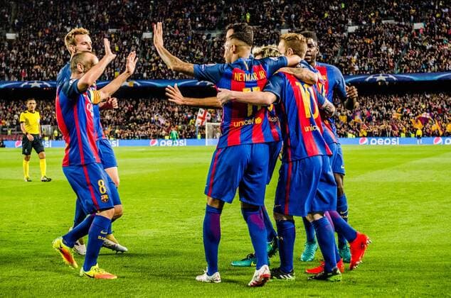October 19, 2016 - Barcelona, Catalonia, Spain - FC Barcelona Barca forward MESSI celebrates his goal with teammates during the Champions League match between FC Barcelona and Manchester City at the Camp Nou stadium in Barcelona FC Barcelona v Manchester City - Champions League - ZUMAo105 20161019_zap_o105_003