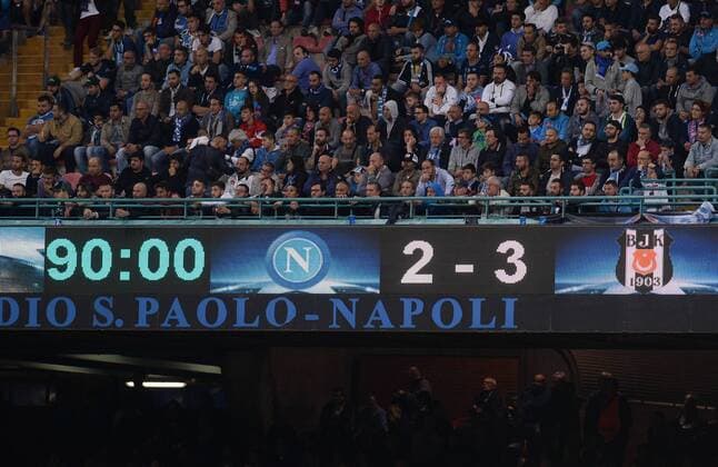 UEFA Champions League Group B match between Napoli and Besiktas at San Paolo Stadium in Napoli, Italy , 19 October 2016. Final Score : Napoli 2 - Besiktas 3 Pictured scoreboard. 