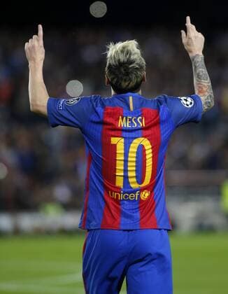 Messi. Champions League match between FC Barcelona and Manchester City. In this picture, Messi celebrates after scoring. xFRANCESCxADELANTADOx 