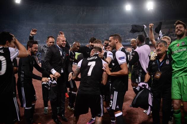 UEFA Champions League Group B match between Napoli and Besiktas at San Paolo Stadium in Napoli, Italy , 19 October 2016. Final Score : Napoli 2 - Besiktas 3 Pictured Besiktas players celebrates after the match. 