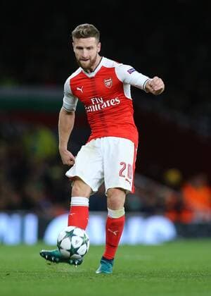 19.10.2016. Emirates Stadium, London, England. UEFA Champions League Football. Arsenal versus PFC Ludogorets Razgrad. Arsenal Defender Shkodran Mustafi knocks the ball forward xMarkxKertonx  ActionPlus11801989