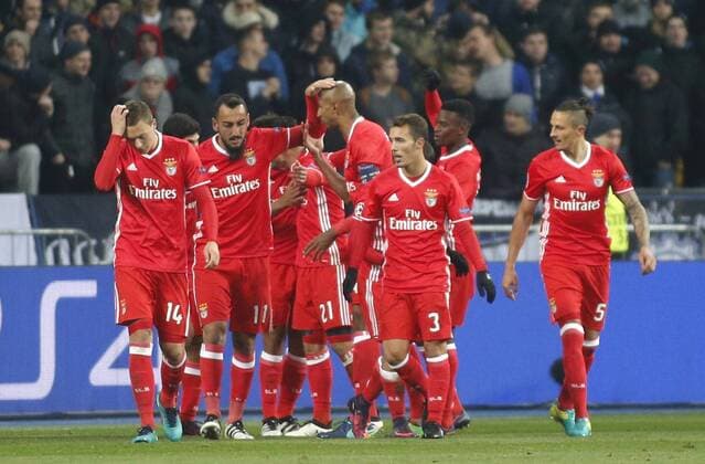 October 19, 2016 - Benfica FC players celebrate after scoring during the UEFA Champions League Group stage match between FC Dynamo Kiev and Benfica FC at the Olympic Stadium in Kiev on 19 October , 2016. The UEFA Champions League Group stage match between FC Dynamo Kiev and Benfica FC - ZUMAs334 20161019_zap_s334_026