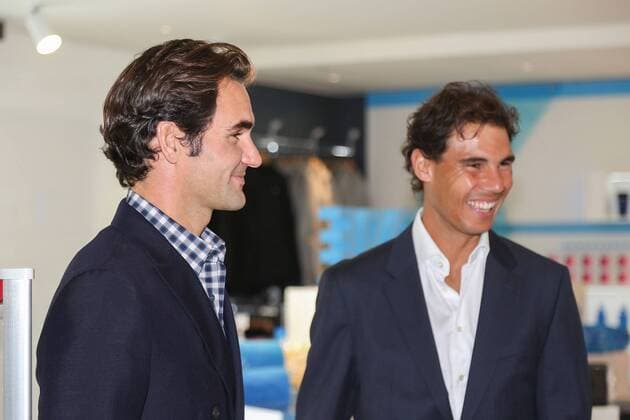 Roger Federer (35) und Rafael Nadal (30), die beiden Tennisspieler bei der Einweihung der Movistar The Rafael Nadal Tennis Academy am 19.10.2016 in Mallorca, Spain The Rafa Nadal Academy by Movistar Tennis Academy Inauguration Ceremony auf Mallorca, 2016 