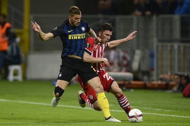 Davide Santon Inter, Pierre Hojbjerg Southampton Milano 20-10-2016 Stadio Giuseppe Meazza - Football Calcio Europa League Inter Mailand - FC Southampton. giuseppexceleste
