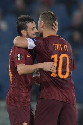 Alessandro Florenzi Roma,, Francesco Totti. Goal celebration. Roma 20-10-2016 Stadio Olimpico Football Calcio Europa League AS Roma - Austria Wien AntoxBaldassarre