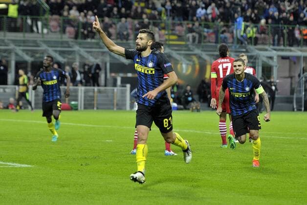 UEFA Europa League 2016 2017, Inter Mailand - FC Southampton, candreva Torjubel 1-0 xHOCHxZWEIx xItalyxPhotoxPressx 