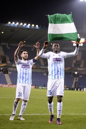 Genk s Alejandro Pozuelo and Genk s Wilfried Onyinye Ndidi celebrate after winning a third game of the group stage (group F) of the Europa League competition between Belgian soccer team RC Genk and Portuguese soccer team Athletic Bilbao, Thursday 20 October 2016, in Genk. YORICKxJANSENS  x04962874x