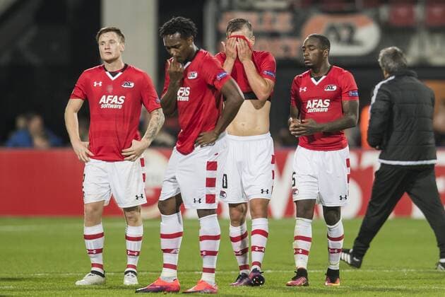(L-R) Mattias Johansson of AZ Alkmaar, Levi Garcia of AZ Alkmaar, Stijn Wuytens of AZ Alkmaar, Ridgeciano Haps of AZ Alkmaarduring the UEFA Europa League group D match between AZ Alkmaar and Maccabi Tel Aviv on October 20, 2016 at the AFAS stadium in Alkmaar, The Netherlands. AZ v Maccabi Tel Aviv UEFA Europa League 2016 2017 xVIxGerritxvanxKeulenxIVx 6432419