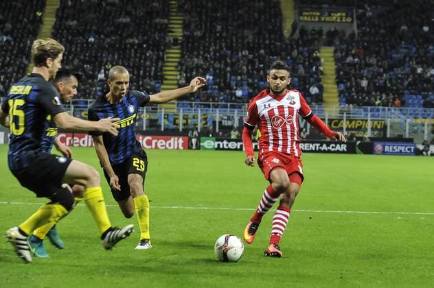 Italy:Euro League Match Inter Southampton Sofiane Boufal of Southampton FC and in actions during the Europa League match between Internazionale Milan and Southampton at San Siro Stadium in Milan, Italy.  GaetanoxPiazzolla PacificxPress