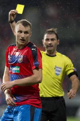 Michael Krmencik of Viktoria see the yellow card during the European Football League third round group E match FC Viktoria Plzen vs FC Astra Giurgiu in Pilsen, Czech Republic, October 20, 2016. (CTKxPhoto MichalxKamaryt) CTKPhotoP201610201337201  kmt 18