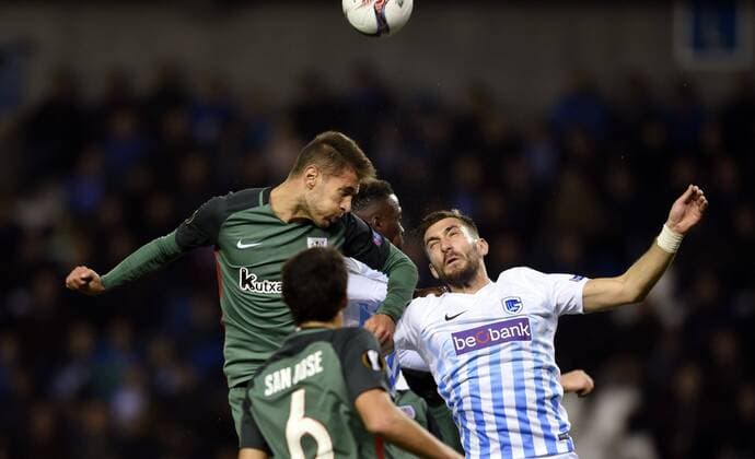 Enric Saborit defender of Athletic Club Bilbao and Tino-Sven Susic midfielder of KRC Genk FOOTBALL : Racing Genk vs Athletic Bilbao - Ligue Europa - 20 10 2016 Photonews Panoramic  665590041
