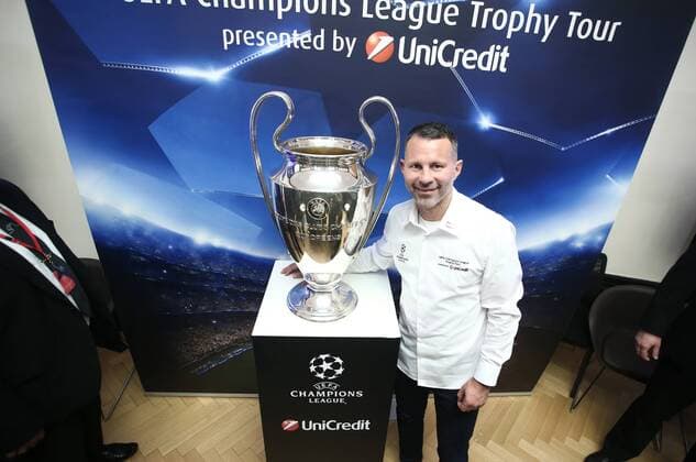 Ryan Giggs, Ambassador of Unicredit group presented the most prestigious European club trophy 21.10.2016., Croatia, Zagreb - The City Savings Bank of Zagrebacka banka, as part of the UEFA Champions League Trophy Tour, held a press conference PK Pressekonferenz at which Ryan Giggs, Ambassador of Unicredit group presented the most prestigious European club trophy, the one intended for the winner of the Champions League.  SanjinxStrukic PIXSELL