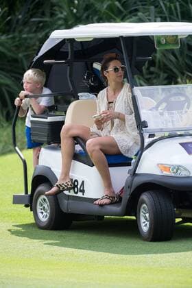 October 23, 2016 - Haikou, Hainan, China - Model Lilly Becker films her husband Boris, on the green of the 16th at Blackstone course in Mission Hills resort Haikou during the 2nd round of the 4th World celebrity Pro-am. .Blackstone course, Mission Hills resort, Haikou, Hainan Island China. Round 2 of the Mission Hills 4th World celebrity Pro-Am tournament 2016 - ZUMAr144 20161023_zap_r144_056