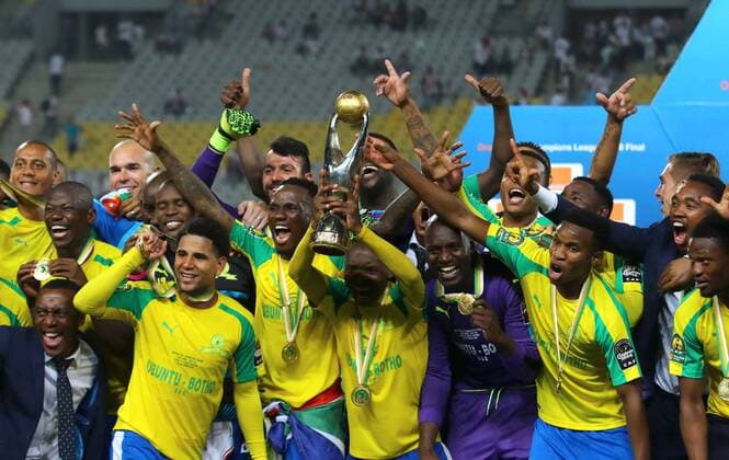 October 23, 2016 - Alexandria, Alexandria, Egypt - South Africa s Mamelodi Sundowns players celebrate after winning the CAF Champions League football competition following the final match against Egypt s Zamalek club on October 23, 2016 at the Borg el-Arab Stadium near Alexandria Middle East News - October 23, 2016 - ZUMAap3_ 20161023_zaf_ap3_031