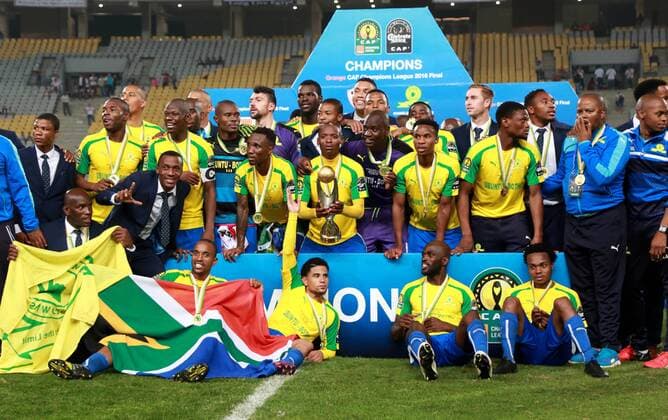 October 23, 2016 - Alexandria, Alexandria, Egypt - South Africa s Mamelodi Sundowns players celebrate after winning the CAF Champions League football competition following the final match against Egypt s Zamalek club on October 23, 2016 at the Borg el-Arab Stadium near Alexandria Middle East News - October 23, 2016 - ZUMAap3_ 20161023_zaf_ap3_038