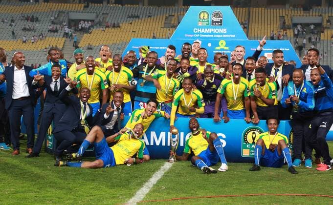October 23, 2016 - Alexandria, Alexandria, Egypt - South Africa s Mamelodi Sundowns players celebrate after winning the CAF Champions League football competition following the final match against Egypt s Zamalek club on October 23, 2016 at the Borg el-Arab Stadium near Alexandria Middle East News - October 23, 2016 - ZUMAap3_ 20161023_zaf_ap3_050