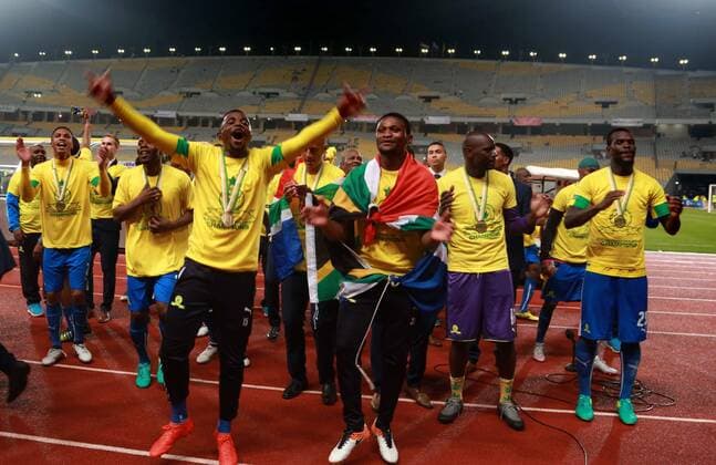 October 23, 2016 - Alexandria, Alexandria, Egypt - South Africa s Mamelodi Sundowns players celebrate after winning the CAF Champions League football competition following the final match against Egypt s Zamalek club on October 23, 2016 at the Borg el-Arab Stadium near Alexandria Middle East News - October 23, 2016 - ZUMAap3_ 20161023_zaf_ap3_051