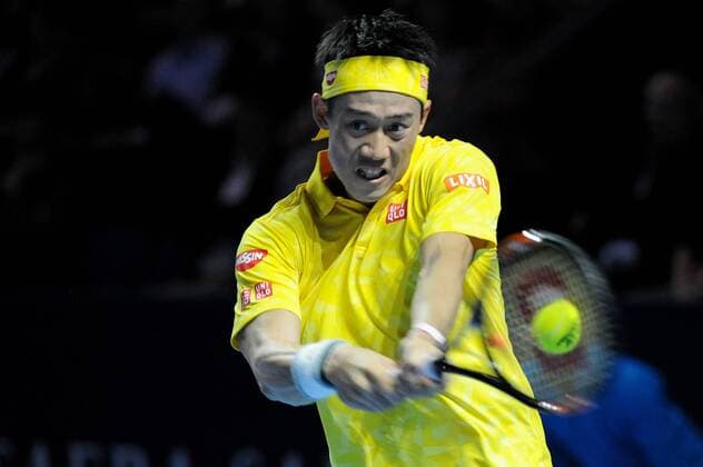 Bilder des Tages - SPORT 24.10.2016. St. Jakobshalle, Basel, Switzerland. Basel Swiss Indoors Tennis Championships. Kei Nishikori in action in the match with Dusan Lajovic of Serbia xDavidxEmmx  ActionPlus11804409