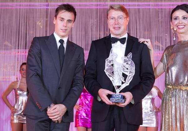 Monaco, October 26, 2016: Monaco World Sports Legends Award with Louis Ducruet (Son of Princess Stephanie of Monaco) and F1 Champion Mika Hakkinen Monaco World Sports Legends Award