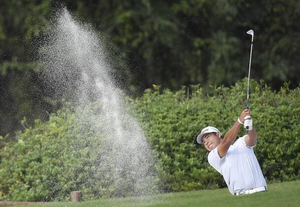 Japan s Matsuyama wins HSBC Champions for 3rd PGA Golf Herren title Hideki Matsuyama of Japan hits the ball from a bunker during the final round of the HSBC Champions golf tournament at the Sheshan International Golf Club in Shanghai on Oct. 30, 2016. Matsuyama won the event and became the first Japanese to win in the World Golf Championship series. 