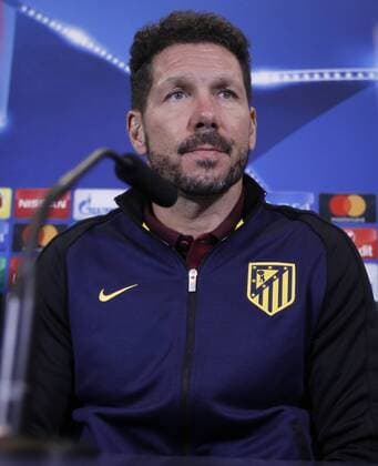 Simeone attends press conference PK Pressekonferenz before the Champions League match against Rostov. xÃngelxRiverox 