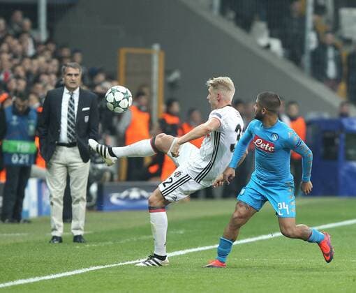 UEFA Champions League Group B match between Besiktas and Napoli at Vodafone Arena in Istanbul , Turkey ,November 01 , 2016. Pictured Lorenzo Insigne of Napoli and Andreas Back (L) of Besiktas. 