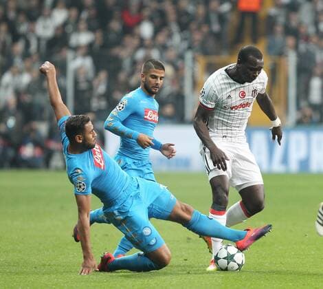 UEFA Champions League Group B match between Besiktas and Napoli at Vodafone Arena in Istanbul , Turkey ,November 01 , 2016. Pictured Elseid Hysaj of Napoli and Vincent Aboubakar (R) of Besiktas. 