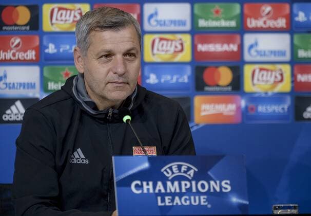 Fußball, CL, Olympique Lyon PK in Turin Italy: Juventus FC v Olympique Lyonnais Bruno Genesio, head coach of Olympique Lyonnais, speaks during a press conference PK Pressekonferenz ahead of the UEFA Champions League Group H match between Juventus FC and Olympique Lyonnais at the Juventus Stadium.  NicoloxCampox xPacificxPress