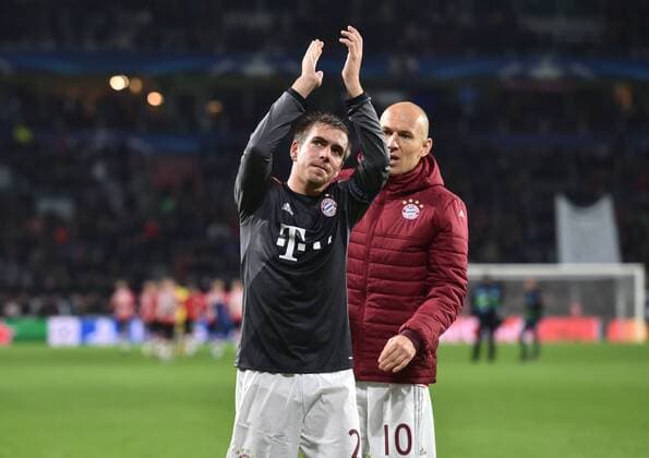 01.11.2016, Fussball UEFA Champions League 2016 17, Vorrunde, 4. Spieltag, PSV Eindhoven - FC Bayern Muenchen, ubel Philipp Lahm (Bayern Muenchen), li., und Arjen Robben (Bayern Muenchen)