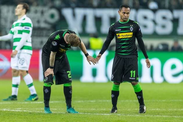Moenchengladbach, Germany 01.11.2016, UEFA Champions League - 2016 17 Season, Group C - Matchday 4, Borussia Moenchengladbach - Celtic Glasgow, enttaeuscht, enttaeuschung, Andre Hahn (BMG) Raffael (BMG) ( DeFodi048
