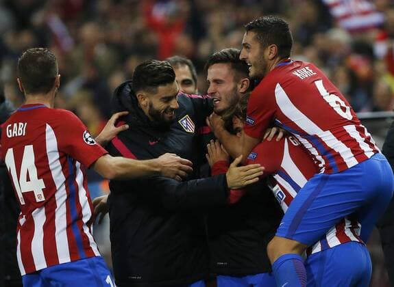 Champions League match played between Atletico Madrid and FK Rostov. In this picture, Atletico players celebrate victory. xPabloxGarciax 