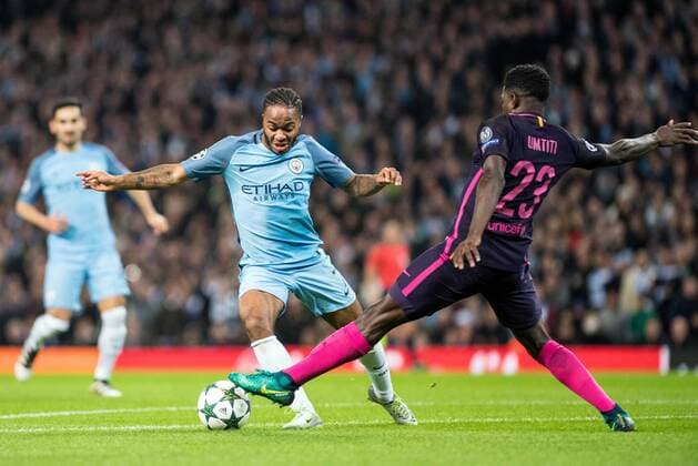 2016 11 01 Manchester Great Britan Etihad Stadium UEFA Champions League Group C Manchester City vs FC Barcelona Barca Raheem Sterling Samuel Umtiti  20161101PF_SF009