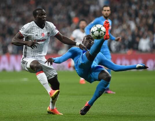 (161102) -- ISTANBUL, Nov. 2, 2016 -- Besiktas Vincent Aboubaker (L) vies with Napoli player Kalidou Koulibaly during the UEFA Champions League Group B match between Besiktas and Napoli in Istanbul, Turkey, on Nov. 1, 2016. The match ended in a 1-1 draw. ) (SP)TURKEY-ISTANBUL-SOCCER-UEFA CHAMPIONS LEAGUE-BESIKTAS VS NAPOLI HexCanling 