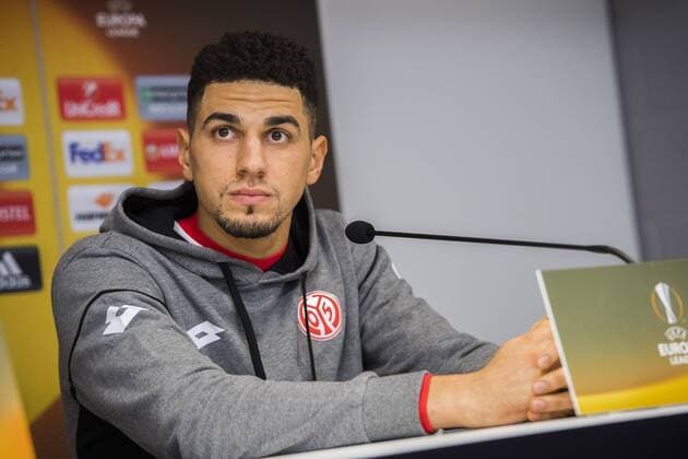 Mainz defender Leon Balogun pictured during a press conference PK Pressekonferenz of German soccer club 1. FSV Mainz 05, Wednesday 02 November 2016 in Brussels. Tomorrow Mainz is playing the fourth game of the group stage of the Europa League competition against Belgian team RSC Anderlecht, in the group C. LAURIExDIEFFEMBACQ  x04971247x